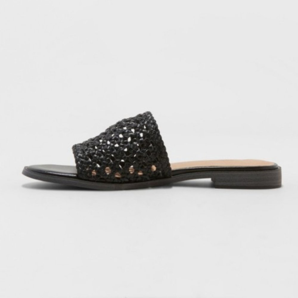 Woven Slide Sandals in Black Cane Weave - Picture 3 of 4